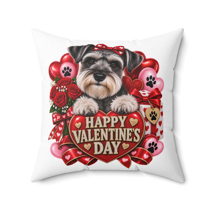 Valentine's Day Schnauzer Pillow — "Happy Valentine’s Day" Decorative Throw Pillow