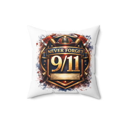 Never Forget 9/11 Memorial Throw Pillow — Patriotic Remembrance Accent Pillow
