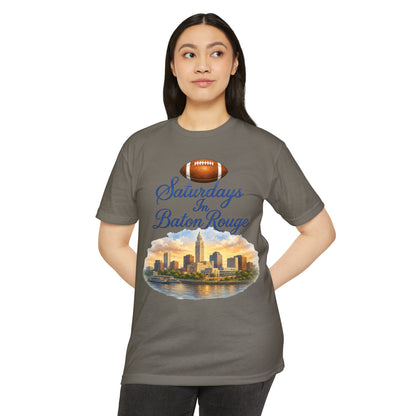 Saturdays in Baton Rouge Football T‑Shirt — City Skyline Game Day Tee