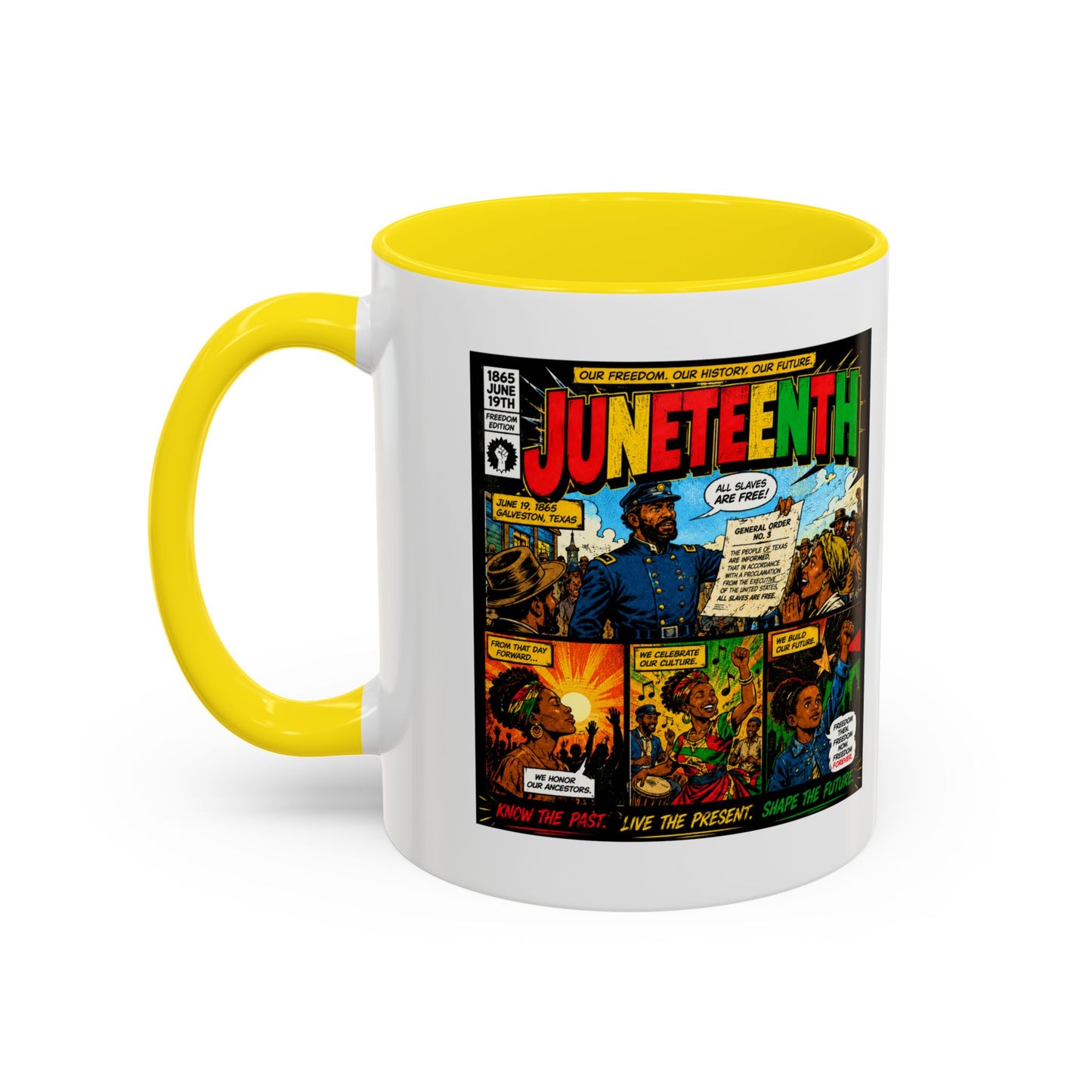 Juneteenth Comic Art Coffee Mug — Celebratory Black History Accent Mug