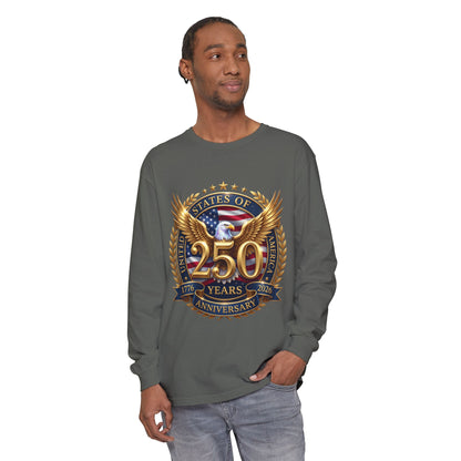 250 Years Anniversary Long Sleeve T-Shirt — USA Bicentennial 1776–2026 Eagle Emblem