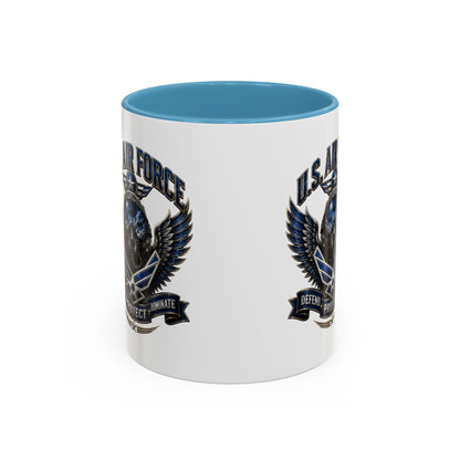 U.S. Air Force Emblem Accent Coffee Mug — Defend Protect Dominate (11/15oz)