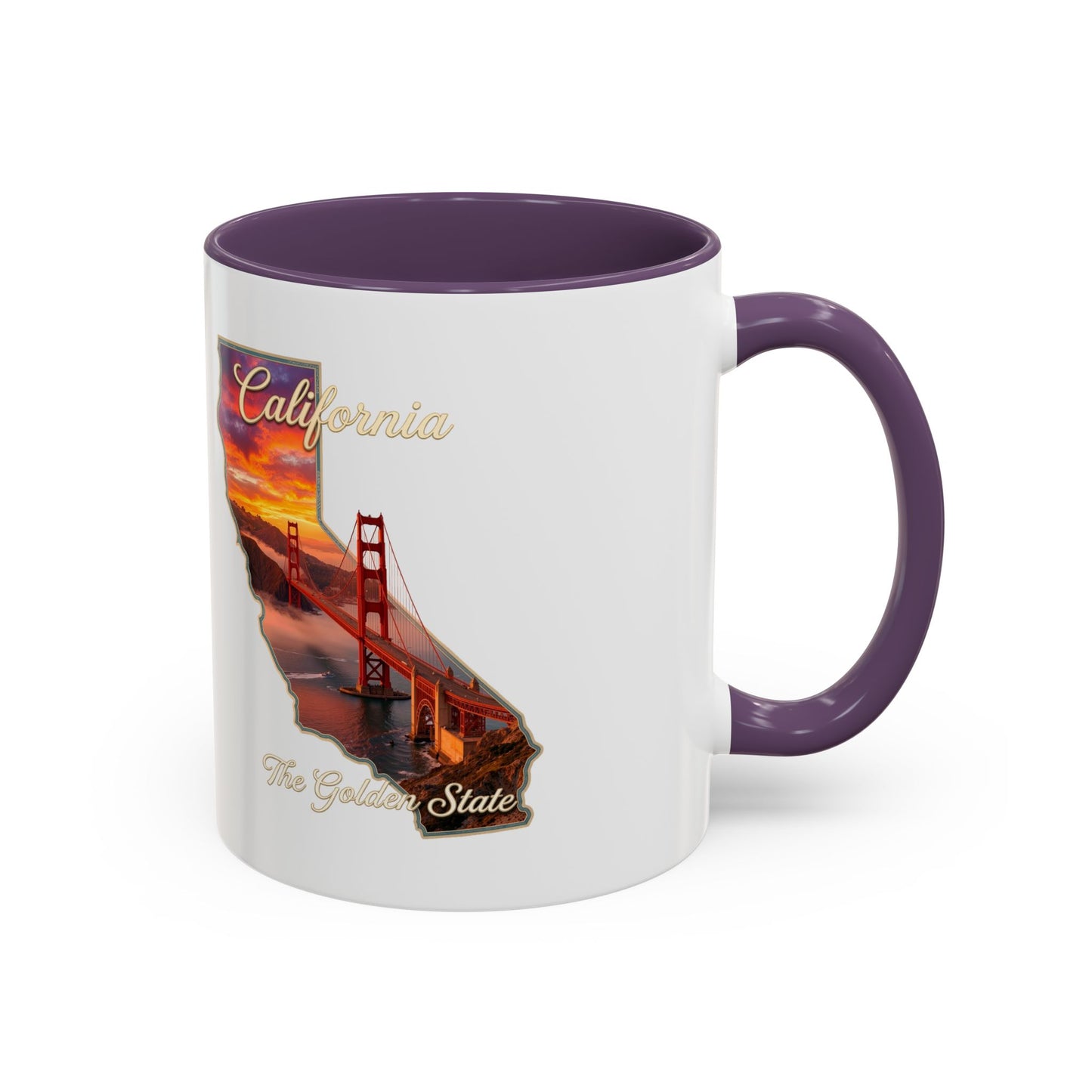 California State Shape Accent Mug – Golden Gate Sunset Coffee Cup (11/15oz)