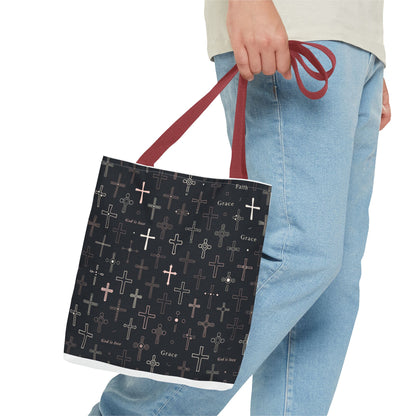 Cross Pattern Tote Bag — Faith & Grace Religious All-Over Print Tote