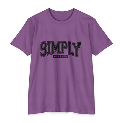 Simply Blessed T-Shirt — Vintage Collegiate Script Faith Tee
