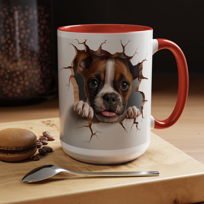 Boxer Puppy Peeking Coffee Mug — Cute Dog 11/15oz Accent Mug