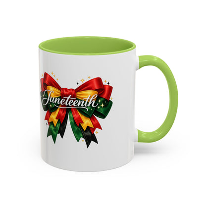 Juneteenth Ribbon Coffee Mug — Black/Red/Green Celebration Accent Mug