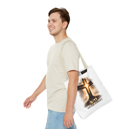 9/11 Never Forget Cross Memorial Tote Bag — Patriotic Remembrance Shopper