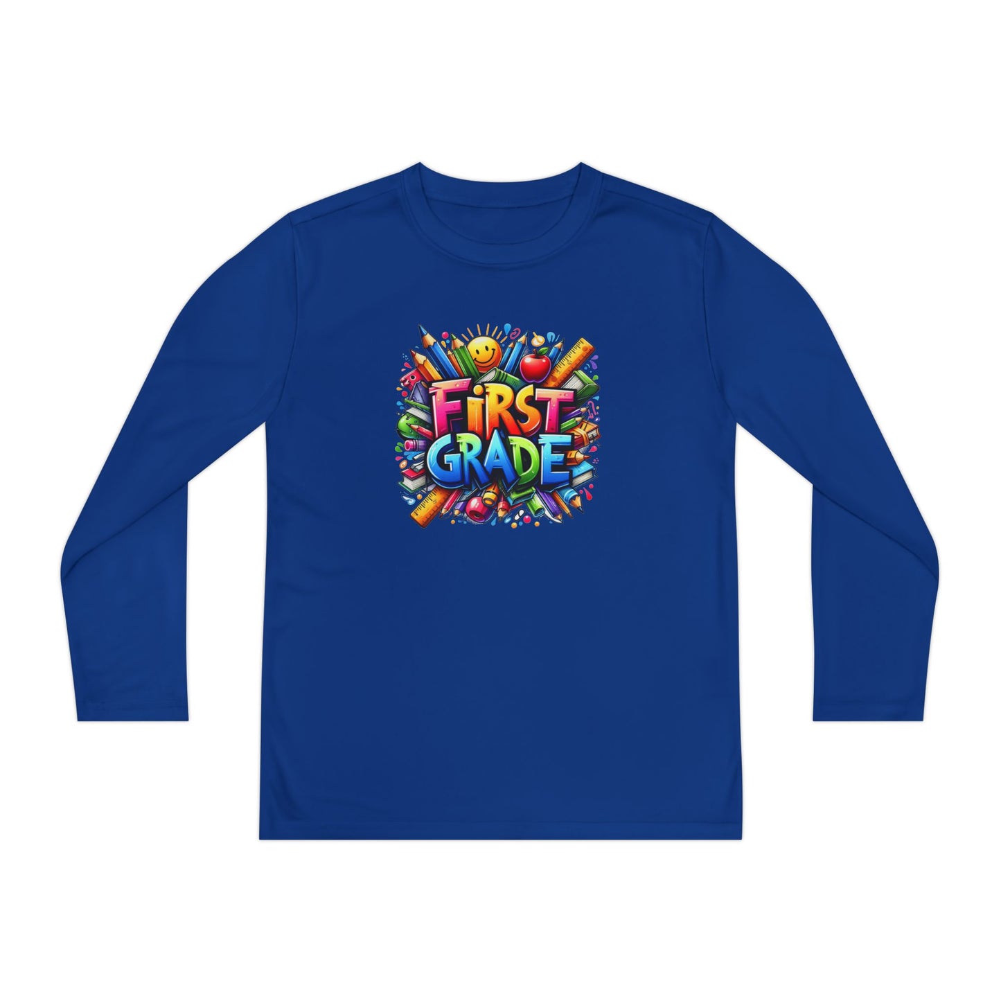 First Grade Youth Long Sleeve Tee — Colorful Back-to-School Shirt