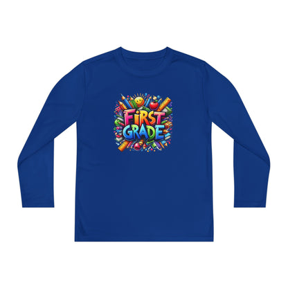 First Grade Youth Long Sleeve Tee — Colorful Back-to-School Shirt