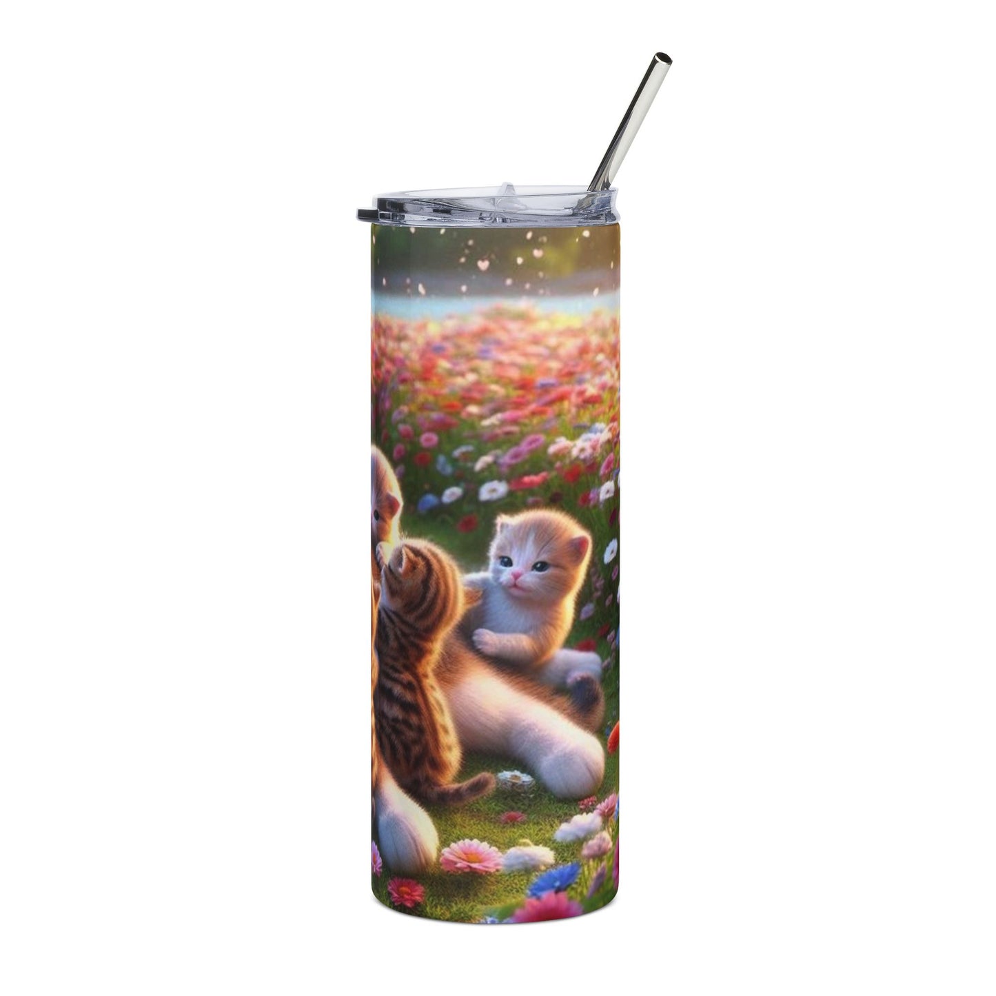 20oz Cat Family Stainless Steel Tumbler — Cute Kitten Floral Travel Cup