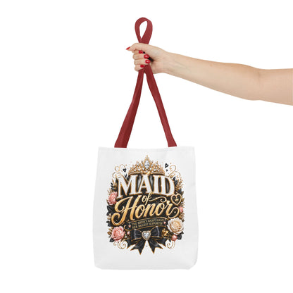 Maid of Honor Tote Bag — Elegant Bridal Party Gift with Gold Crown Floral Design