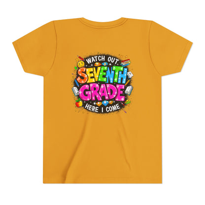 Seventh Grade Kids T-Shirt – “Watch Out Seventh Grade Here I Come” Back-to-School Tee