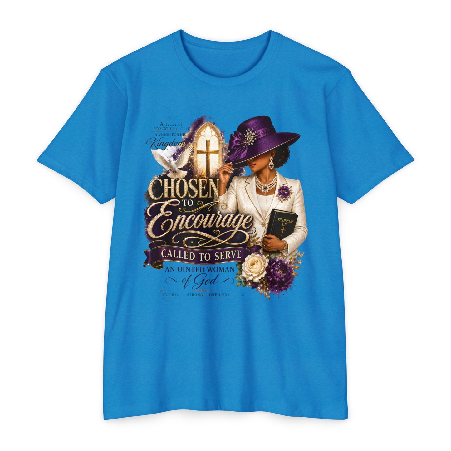Chosen to Encourage Christian T-Shirt — 'Called to Serve' Purple Church Hat Design