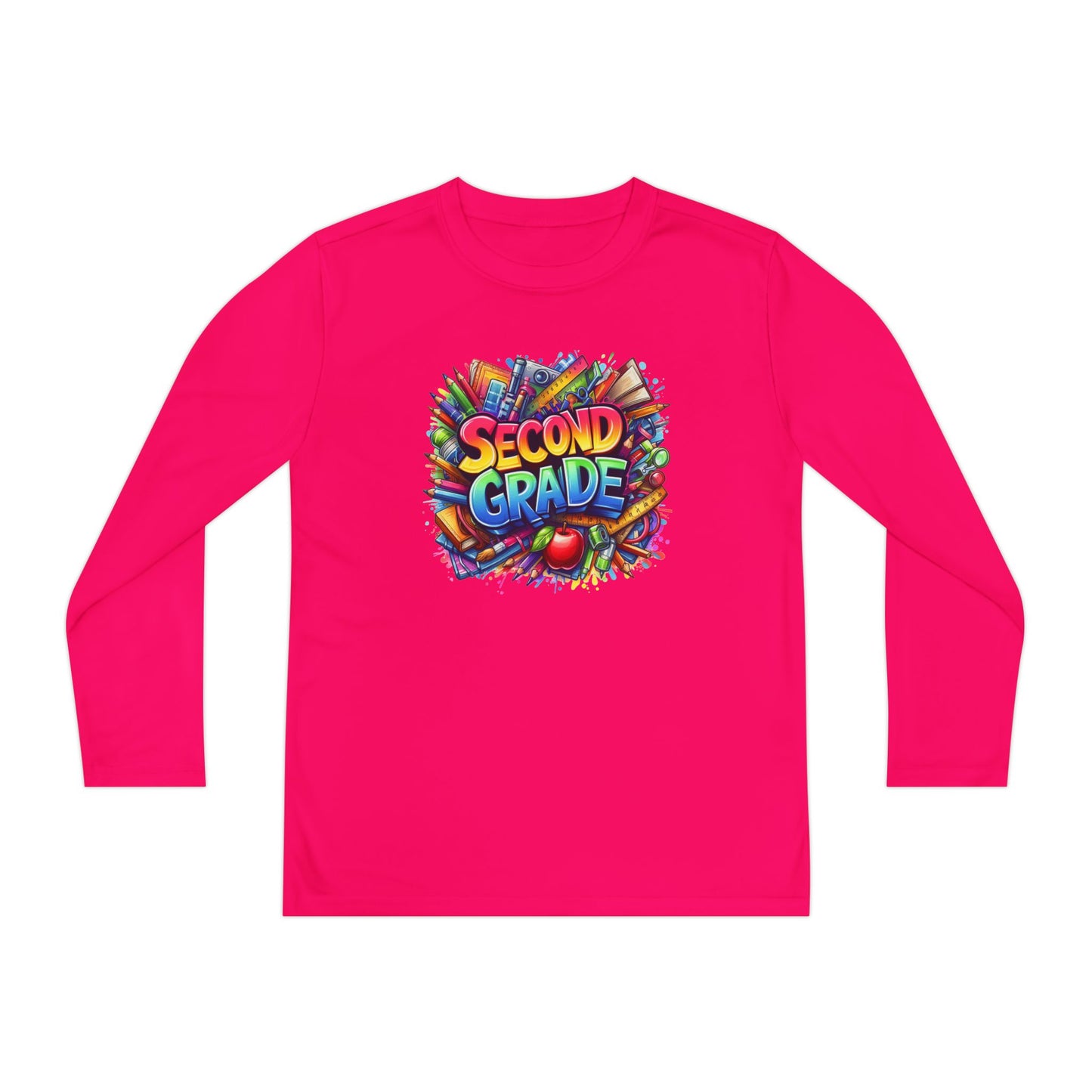 Second Grade Youth Long Sleeve Tee — Colorful School Supplies Back-to-School Shirt