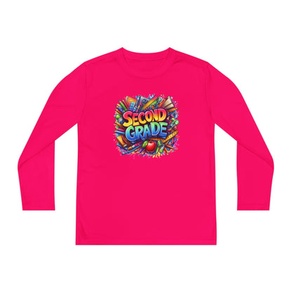 Second Grade Youth Long Sleeve Tee — Colorful School Supplies Back-to-School Shirt