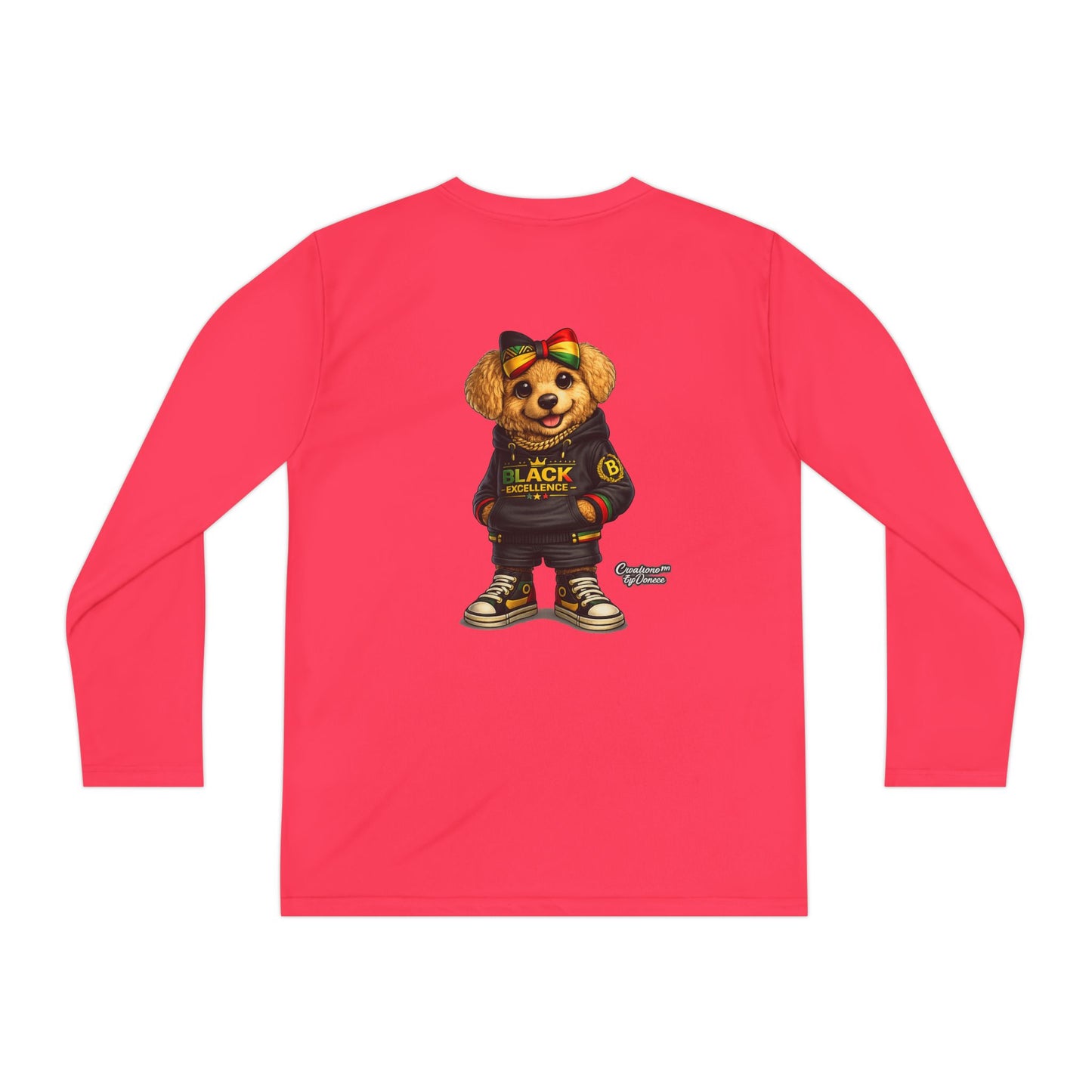 Youth Long Sleeve Tee — Trendy Bear Graphic "Black Excellence"