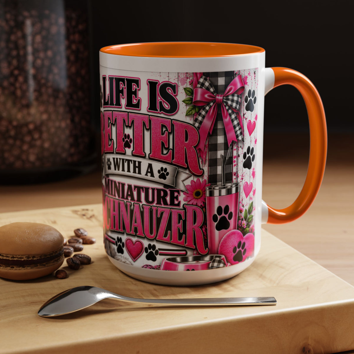 Life Is Better With A Miniature Schnauzer Accent Coffee Mug — Pink Paw Print Dog Lover Gift (11/15oz)
