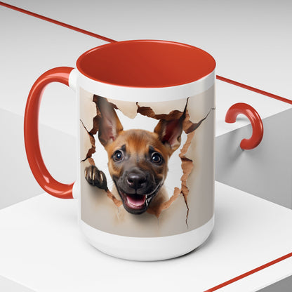 Dog Peeking Through Paper Accent Coffee Mug (11/15oz)