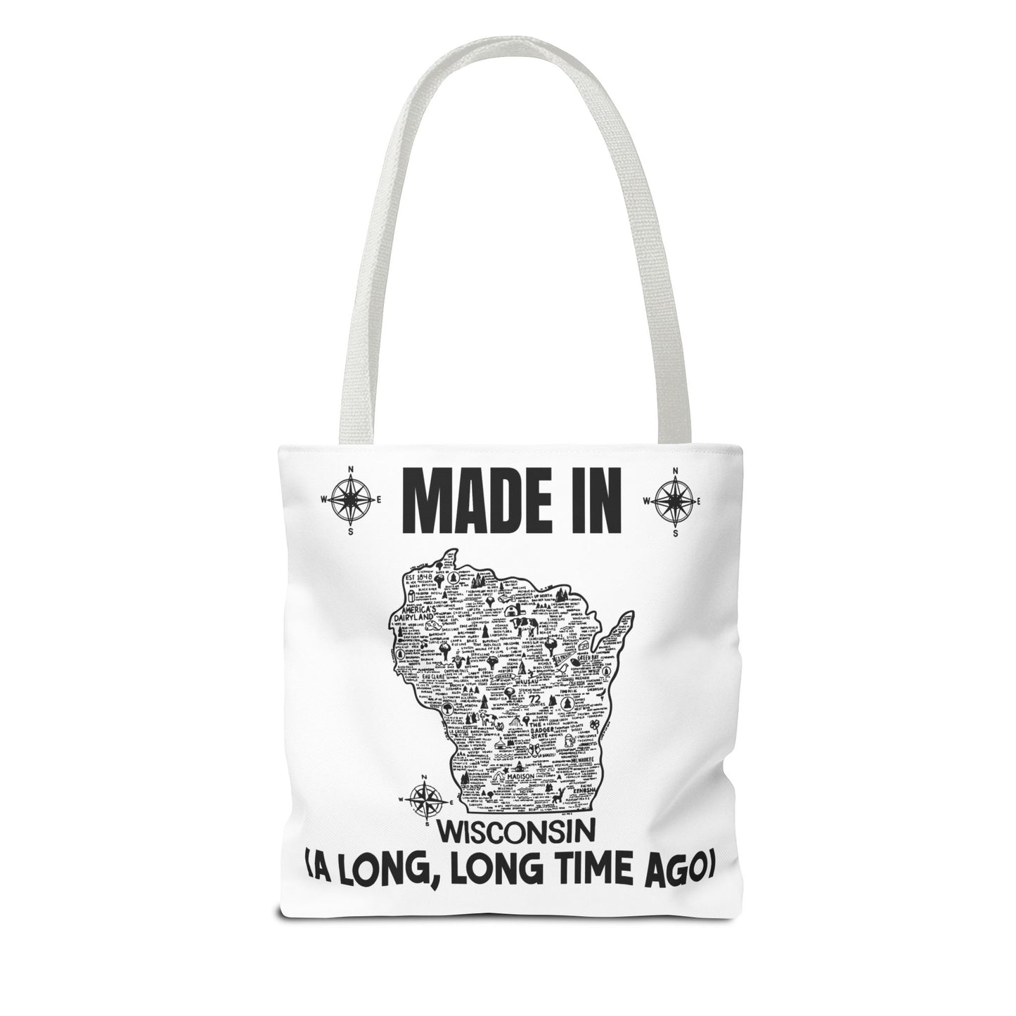 Made in Wisconsin Tote Bag — Vintage Map State Pride Tote ("A Long, Long Time Ago")