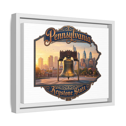 Pennsylvania Keystone State Framed Canvas Wall Art — Liberty Bell & Philadelphia Skyline