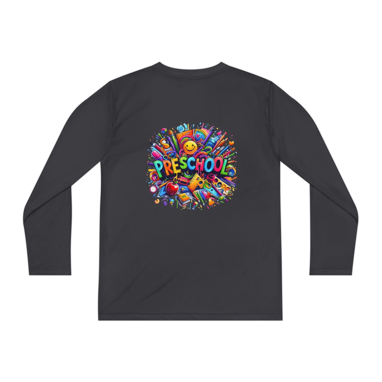 Youth Preschool Long Sleeve Tee - Colorful School Supplies Design