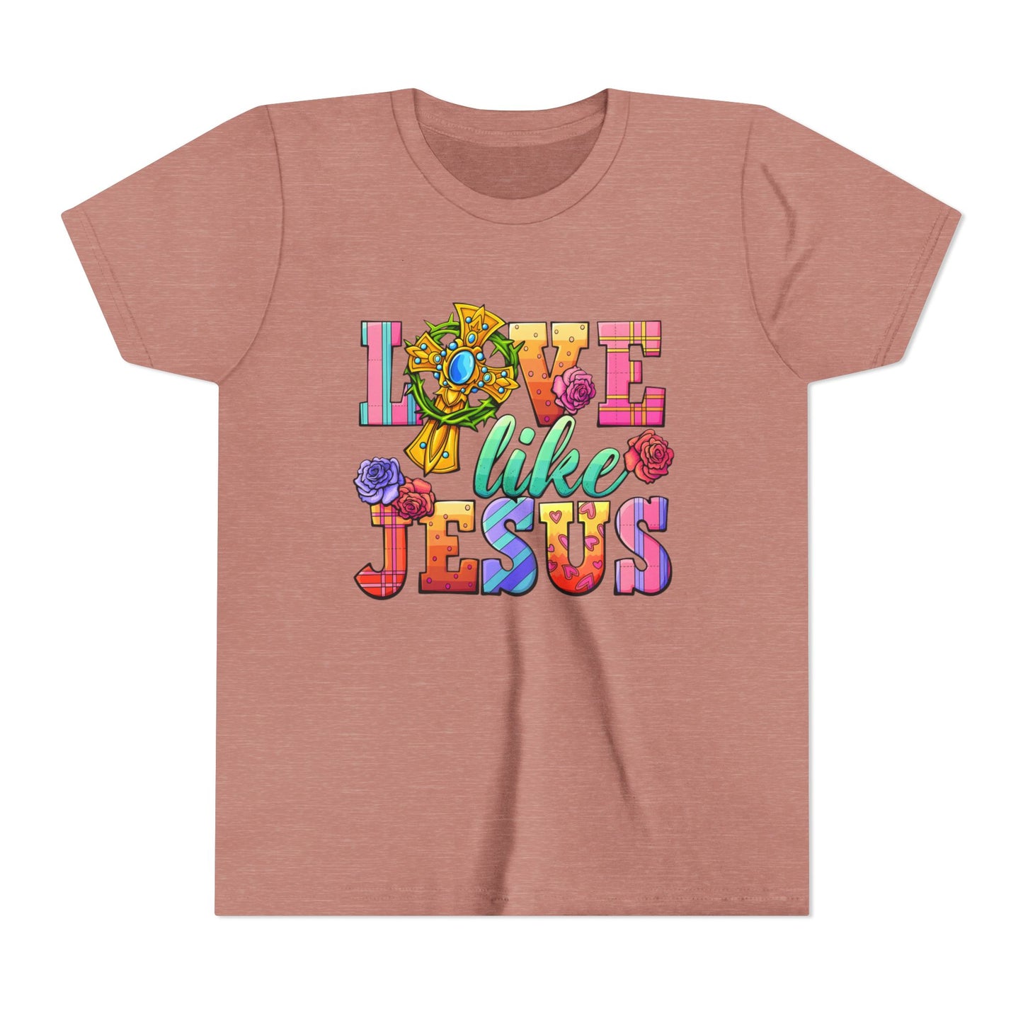 Youth Tee — "Love Like Jesus" Colorful Faith Graphic