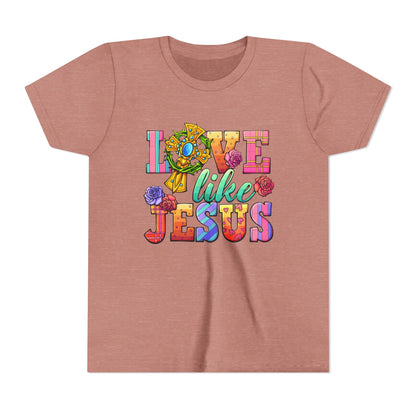 Youth Tee — "Love Like Jesus" Colorful Faith Graphic