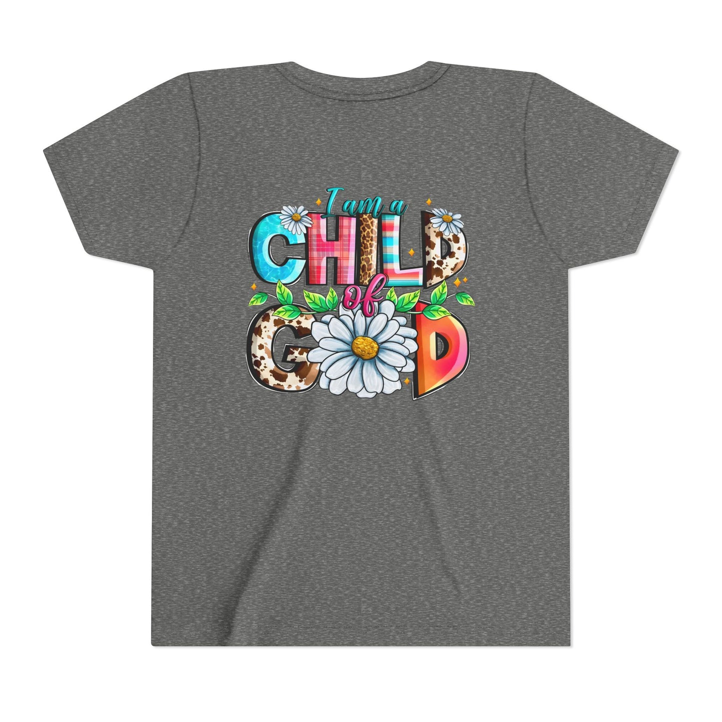 Youth Tee — "I Am a Child of God" Floral Christian Graphic