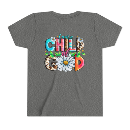Youth Tee — "I Am a Child of God" Floral Christian Graphic