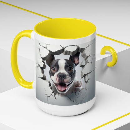 Coffee Mug — Happy Boston Terrier Breaking Through Design (Accent 11/15oz)