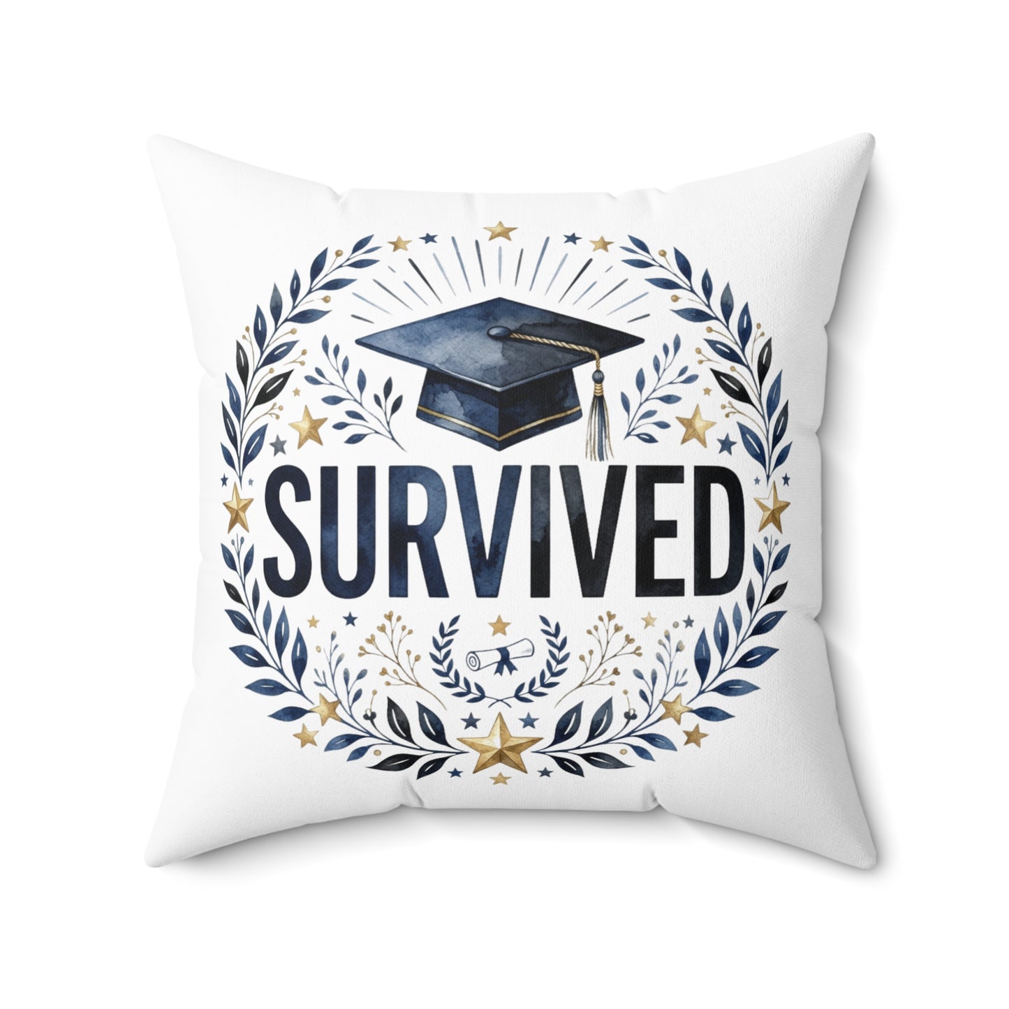 Survived Graduation Pillow — Congrats Grad Cap Decorative Throw Pillow