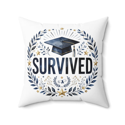 Survived Graduation Pillow — Congrats Grad Cap Decorative Throw Pillow