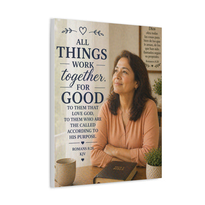 All Things Work Together for Good Canvas Wall Art — Romans 8:28 Christian Faith Print