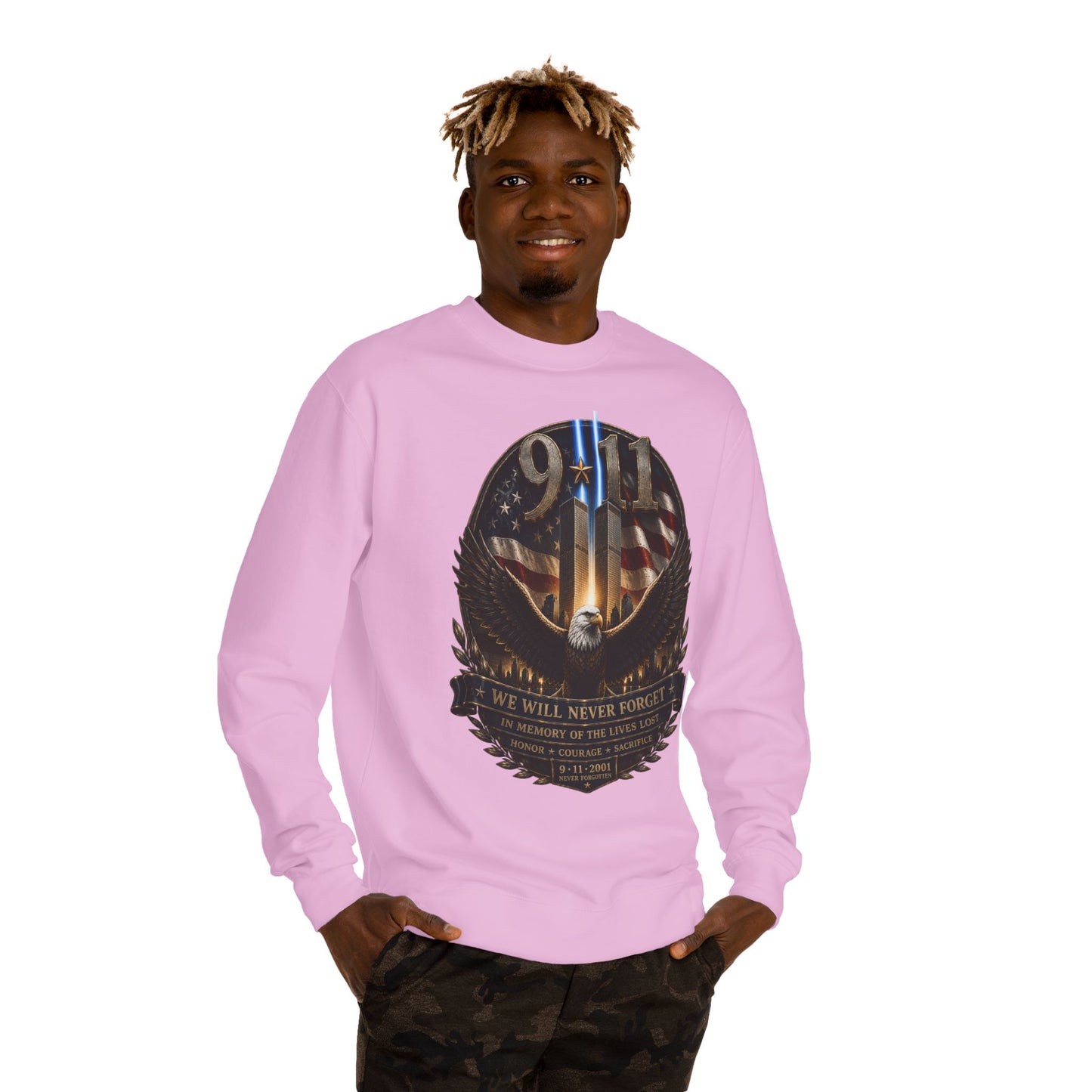 9/11 Memorial Sweatshirt — We Will Never Forget Tribute Crewneck