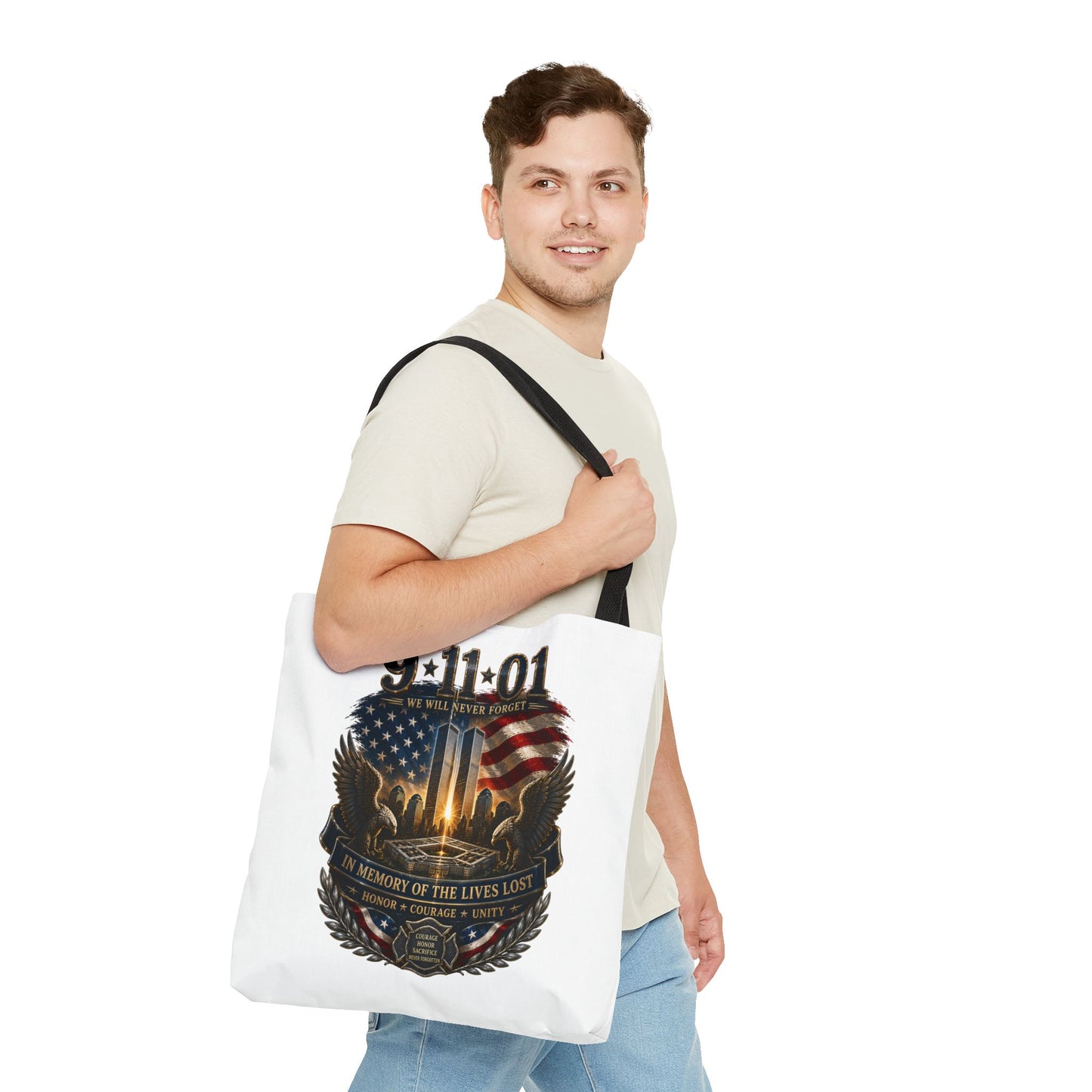 9/11 Memorial Tote Bag — We Will Never Forget Tribute Tote