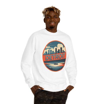 Detroit Skyline Crewneck Sweatshirt — Retro Sunset City Graphic