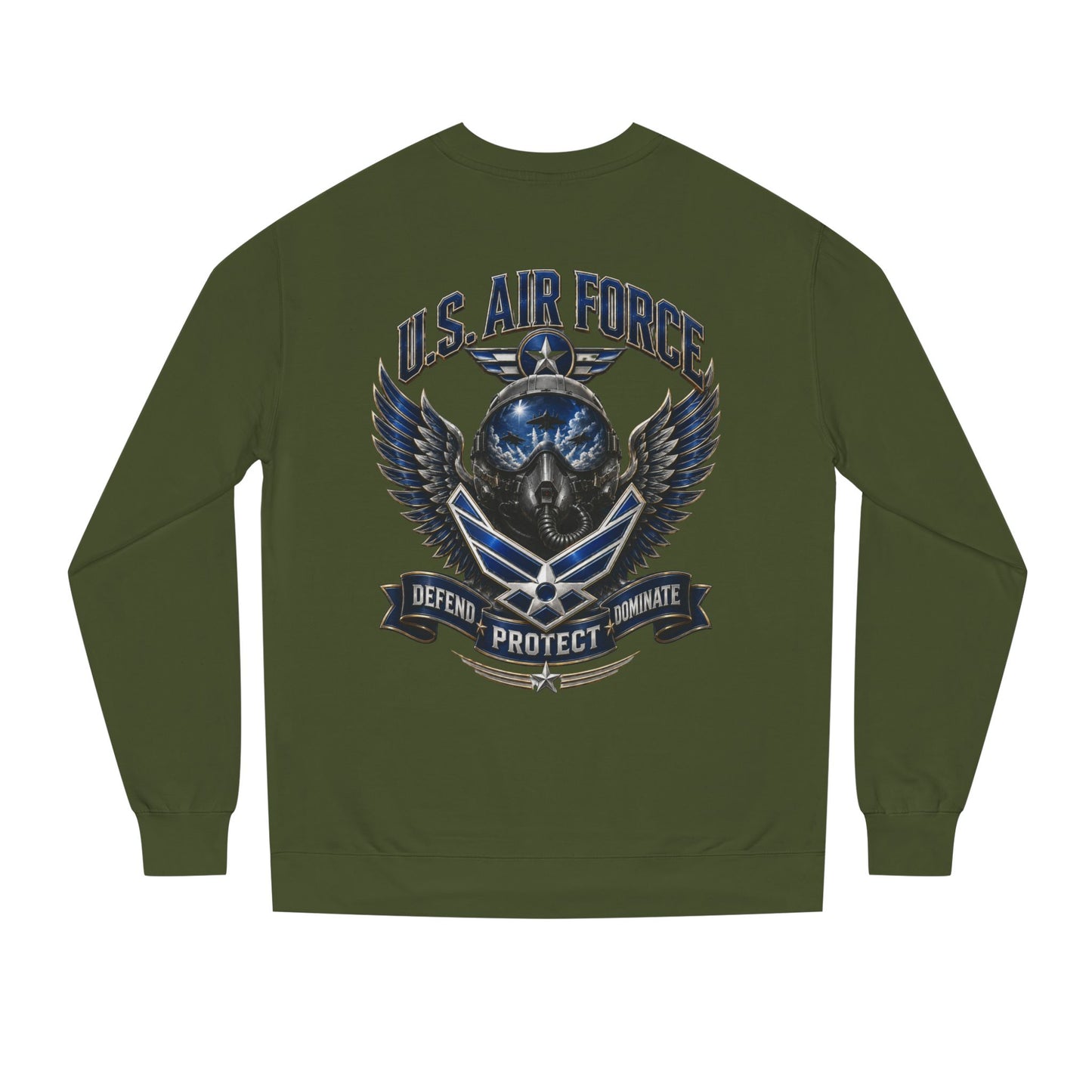 U.S. Air Force Skull Crewneck Sweatshirt — Defend Protect Dominate Tactical Pullover