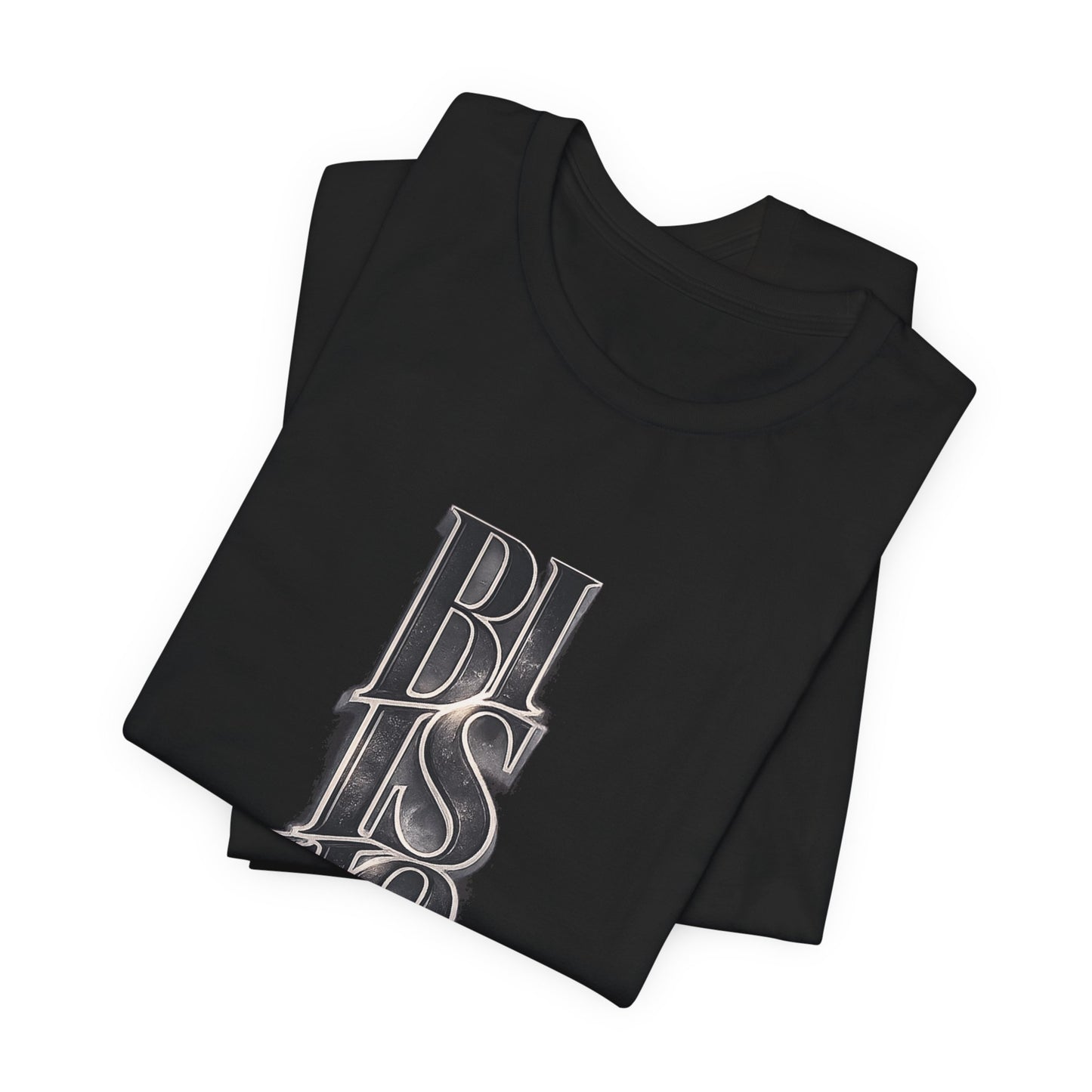 Bishop Vertical Script Tee — Vintage Gothic Lettering T-Shirt