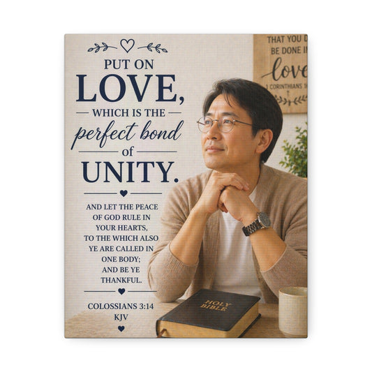 Canvas Wall Art — “Put On Love” Colossians 3:14 Religious Unity Print