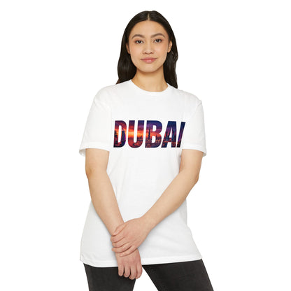 Dubai Cityscape T‑Shirt — Sunset Skyline Text Travel Tee