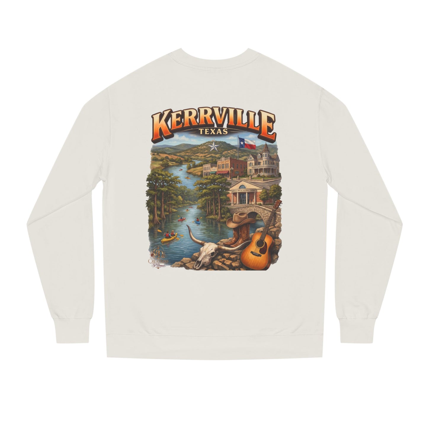 Kerrville Texas Scenic Crewneck Sweatshirt — Riverfront Guitar Vintage Design
