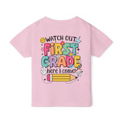 First Grade Toddler T‑Shirt – "Watch Out First Grade Here I Come!" Back‑To‑School Tee