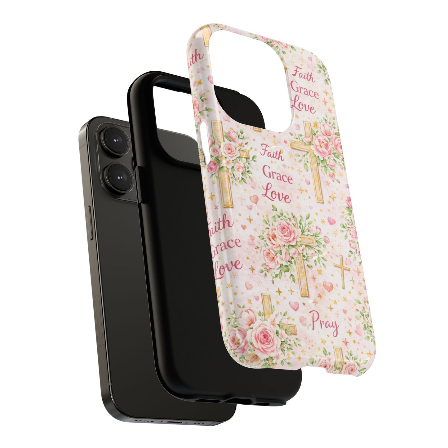Faith Grace Love Tough Magnetic Phone Case — Floral Cross Protective Cover