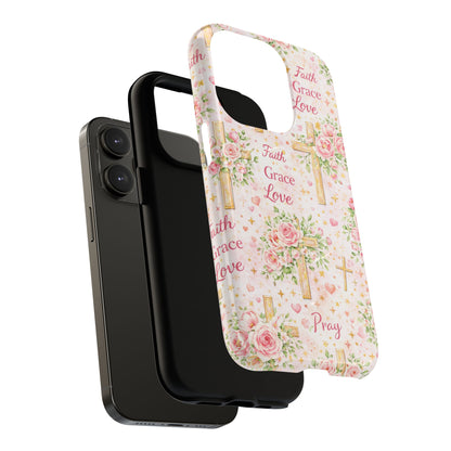 Faith Grace Love Tough Magnetic Phone Case — Floral Cross Protective Cover