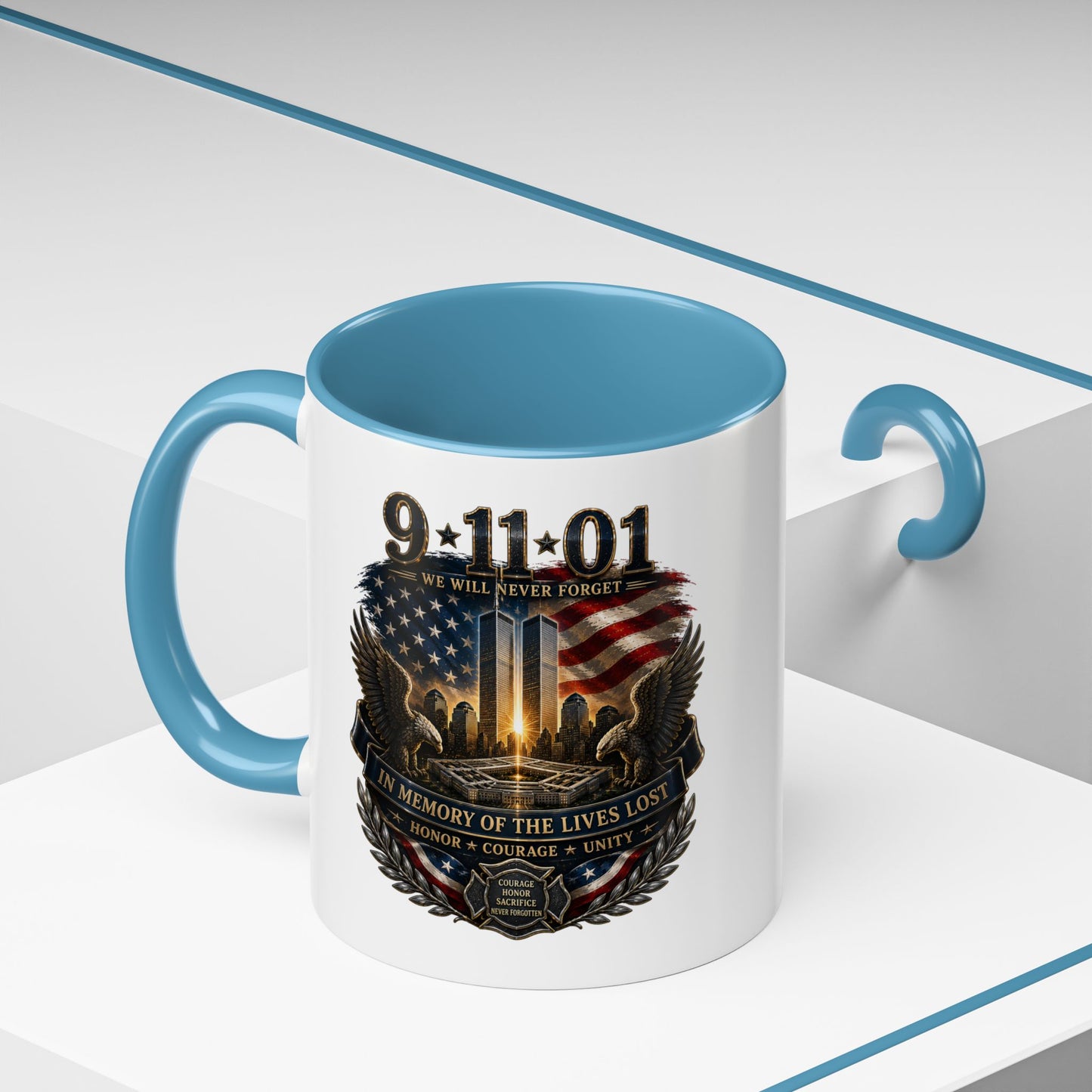9·11 Memorial Coffee Mug — Never Forget Tribute Accent Mug (11/15oz)