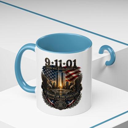 9·11 Memorial Coffee Mug — Never Forget Tribute Accent Mug (11/15oz)
