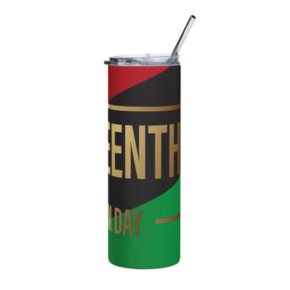 Juneteenth Stainless Steel Tumbler - Freedom Day 20oz Travel Cup (Red Black Green)