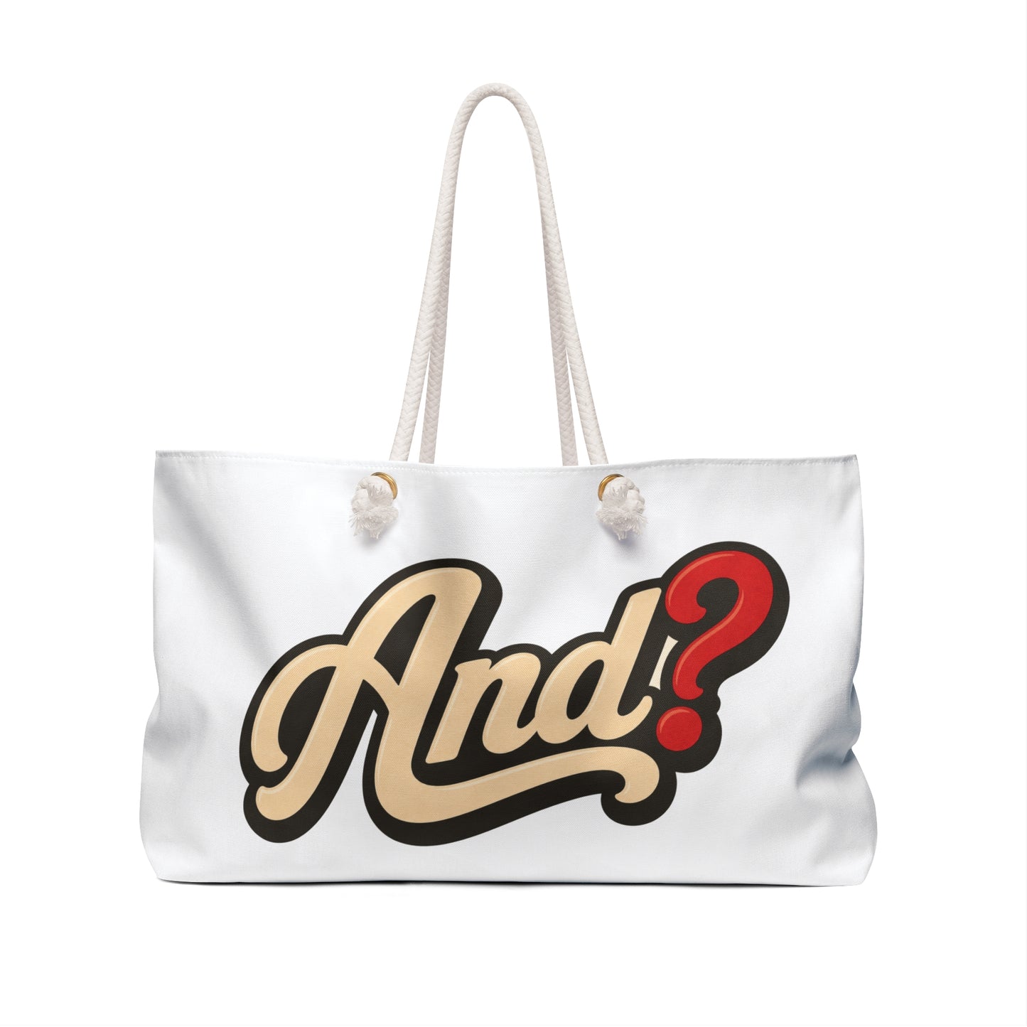 Weekender Bag — Retro "And?" Graphic Canvas Travel Tote