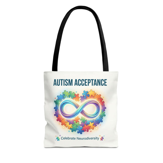 Autism Acceptance Tote Bag — Rainbow Neurodiversity Infinity Puzzle Design